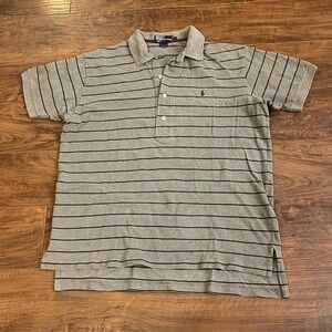 Polo Ralph Lauren Blue Label Men's Cotton Blue And Grey Striped Shirt, Sz. L.
